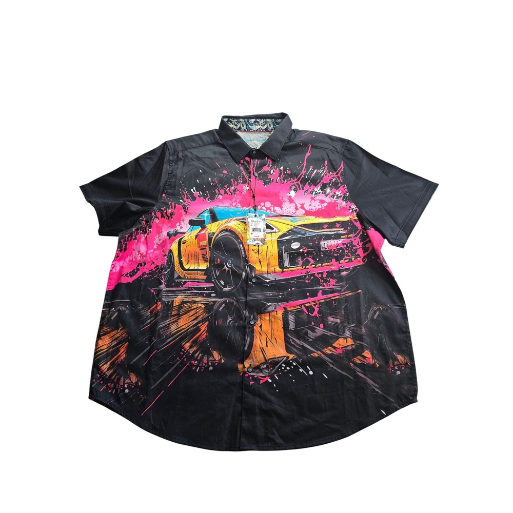 Robert Graham Splash Drifter Mens 3XL Black Cotton Car Graphic Button Down Shirt